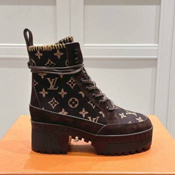 Louis Vuitton Laureate Platform Desert Platform Ankle Boot in Monogram Wool and Suede Brown 2024 1ADCGP (MD-241224040)