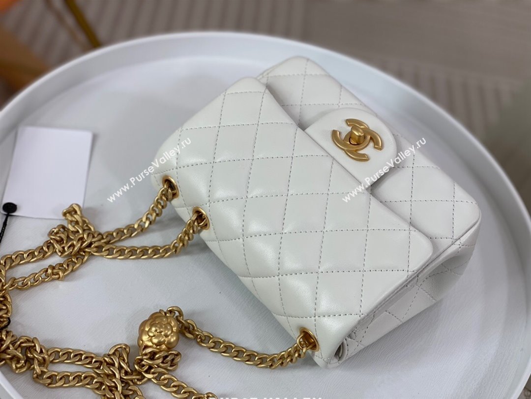 Chanel Lambskin Mini Square Flap Bag with Camellia Chain AS4040 White 2024 (SM-24072325)