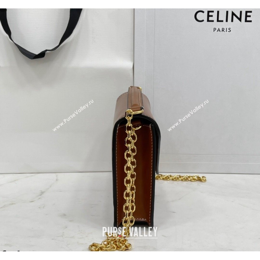 Celine Maillon Triomphe Chain Wallet in Shiny Calfskin Brown 2021 (BL-21090412)