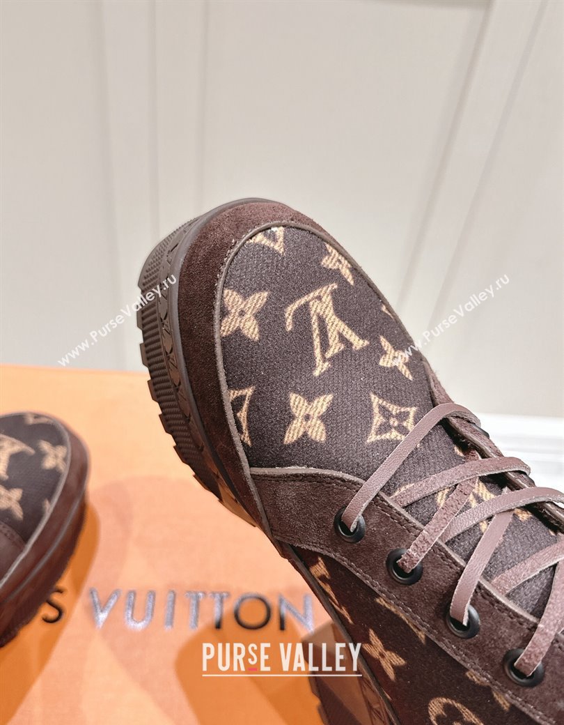 Louis Vuitton Laureate Platform Desert Platform Ankle Boot in Monogram Wool and Suede Brown 2024 1ADCGP (MD-241224040)