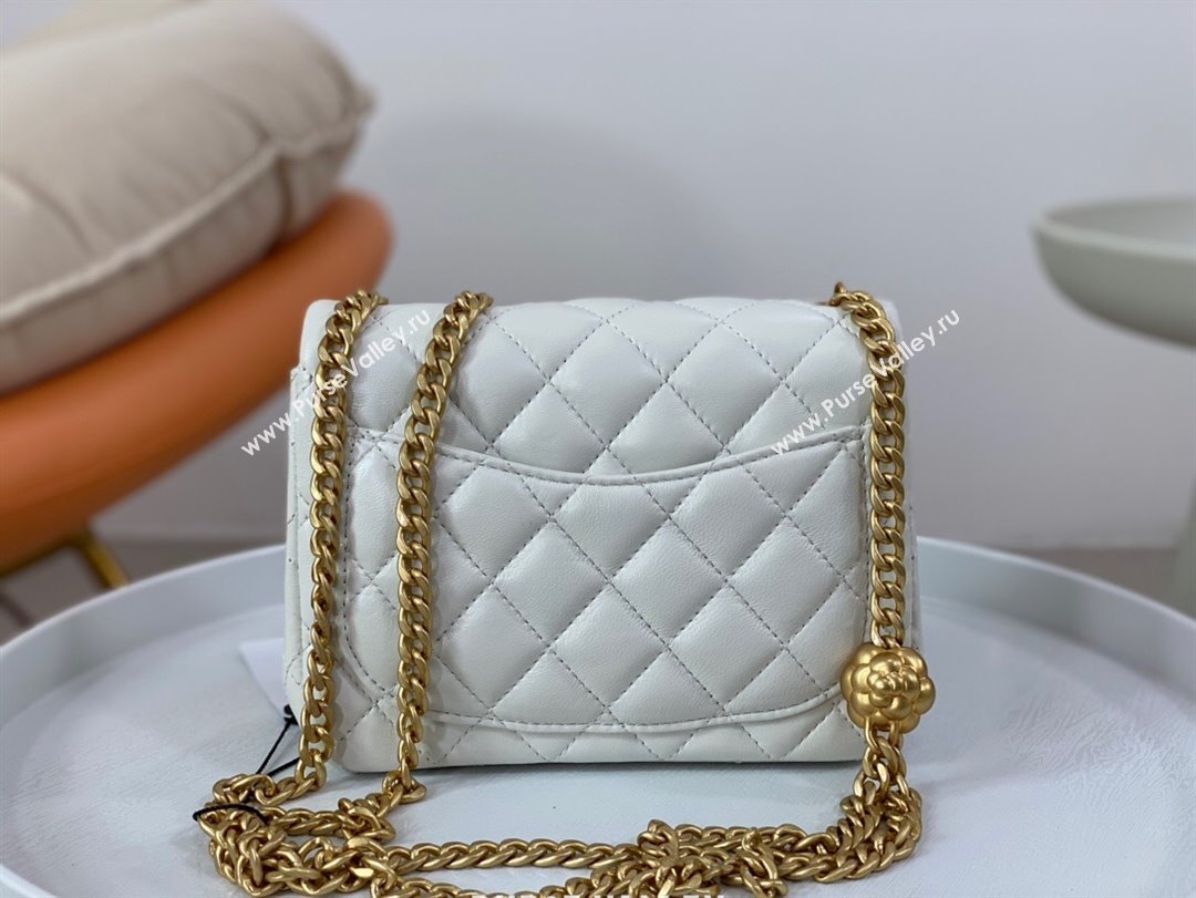 Chanel Lambskin Mini Square Flap Bag with Camellia Chain AS4040 White 2024 (SM-24072325)