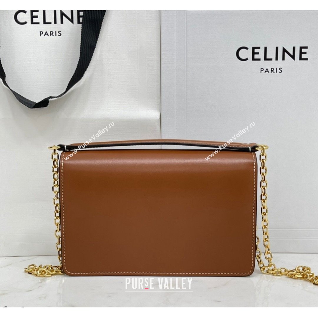 Celine Maillon Triomphe Chain Wallet in Shiny Calfskin Brown 2021 (BL-21090412)