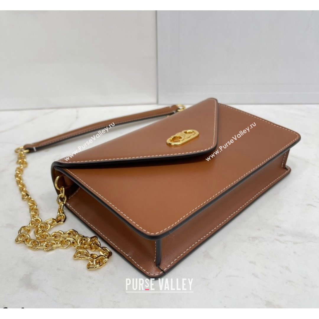 Celine Maillon Triomphe Chain Wallet in Shiny Calfskin Brown 2021 (BL-21090412)