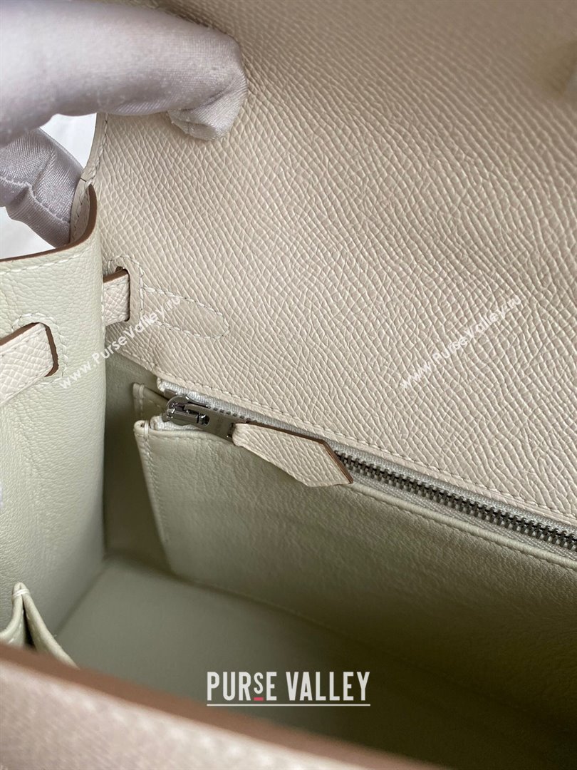 Hermes Kelly 25/28/32cm Bag in Original Epsom Leather Milk Shake White/Silver 2024 (Handmand) (M-24021914)