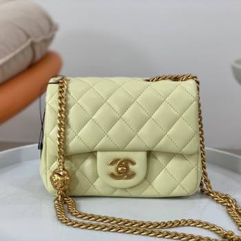 Chanel Lambskin Mini Square Flap Bag with Camellia Chain AS4040 Yellow 2024 (SM-24072324)