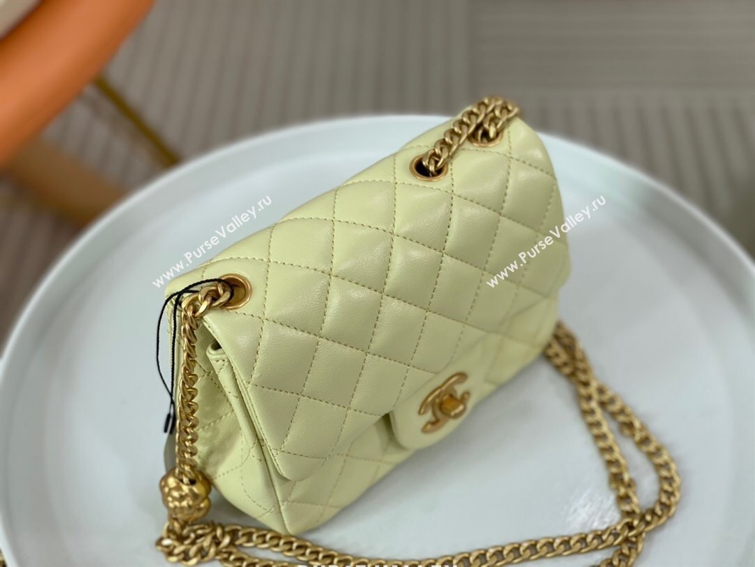 Chanel Lambskin Mini Square Flap Bag with Camellia Chain AS4040 Yellow 2024 (SM-24072324)