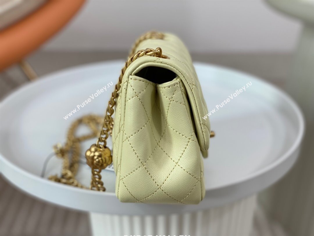 Chanel Lambskin Mini Square Flap Bag with Camellia Chain AS4040 Yellow 2024 (SM-24072324)