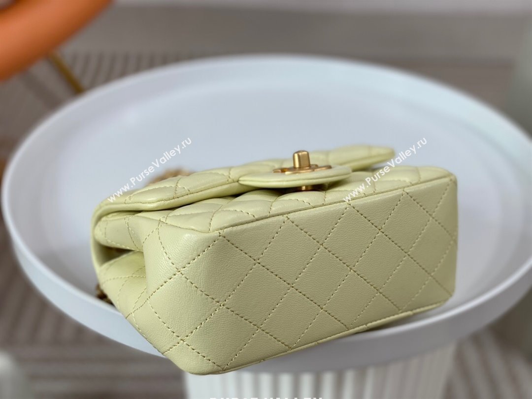 Chanel Lambskin Mini Square Flap Bag with Camellia Chain AS4040 Yellow 2024 (SM-24072324)