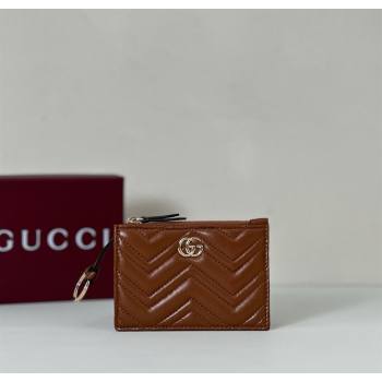 Gucci GG Marmont Leather zip key pouch Brown 2025 837747 (DLH-250808022)