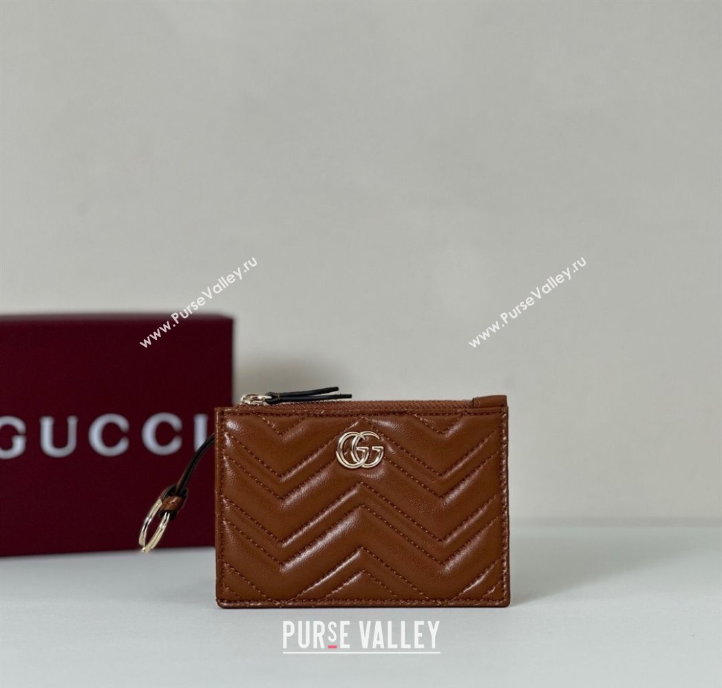 Gucci GG Marmont Leather zip key pouch Brown 2025 837747 (DLH-250808022)