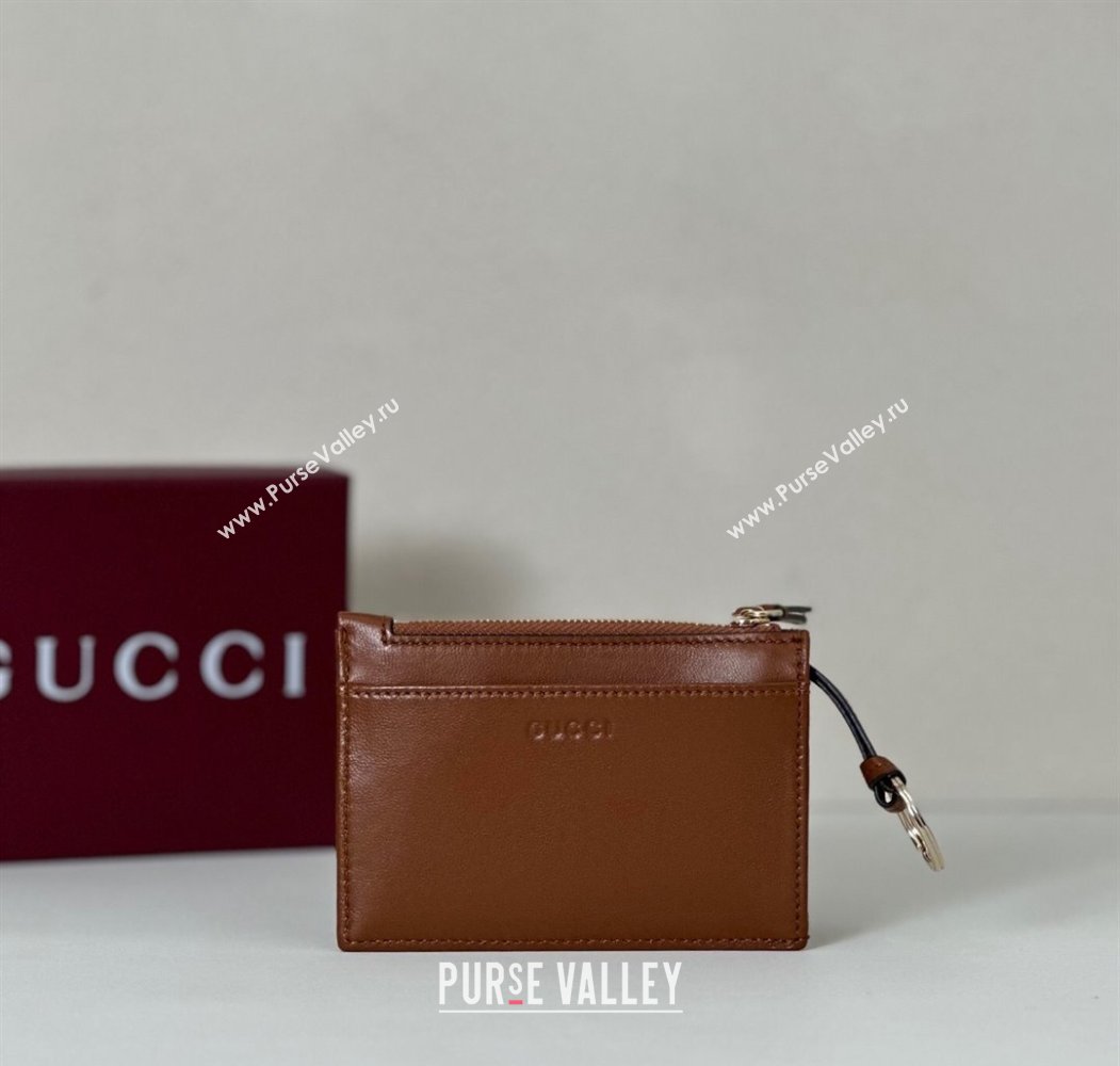 Gucci GG Marmont Leather zip key pouch Brown 2025 837747 (DLH-250808022)