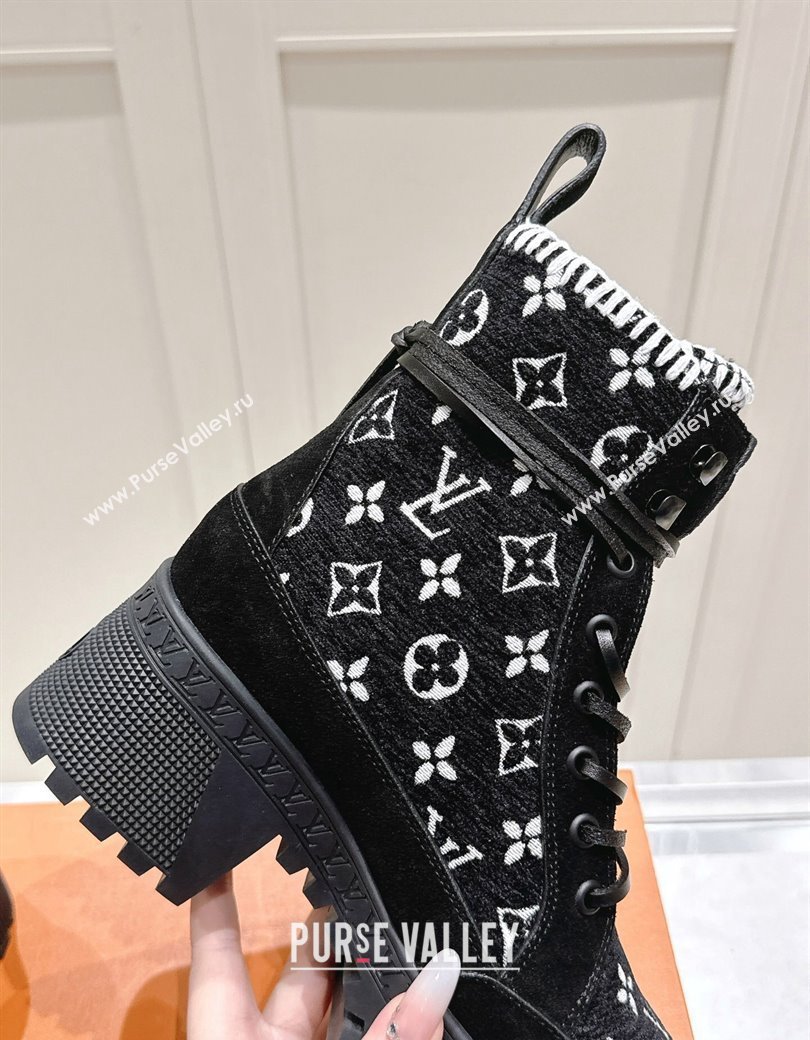 Louis Vuitton Laureate Platform Desert Platform Ankle Boot in Monogram Wool and Suede Black 2024 1ADCGP (MD-241224041)