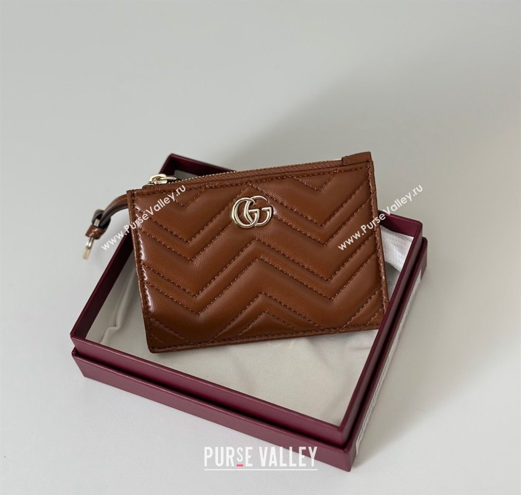 Gucci GG Marmont Leather zip key pouch Brown 2025 837747 (DLH-250808022)