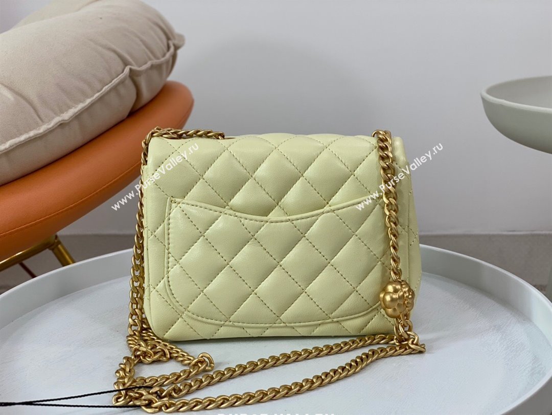 Chanel Lambskin Mini Square Flap Bag with Camellia Chain AS4040 Yellow 2024 (SM-24072324)