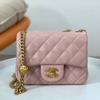 Chanel Lambskin Mini Square Flap Bag with Camellia Chain AS4040 Pink 2024 (SM-24072326)