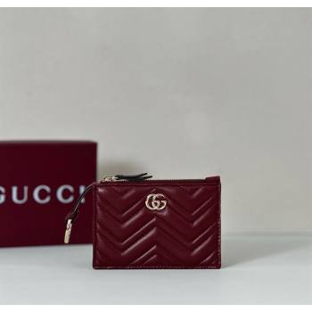 Gucci GG Marmont Leather zip key pouch Ancora Red 2025 837747 (DLH-250808023)