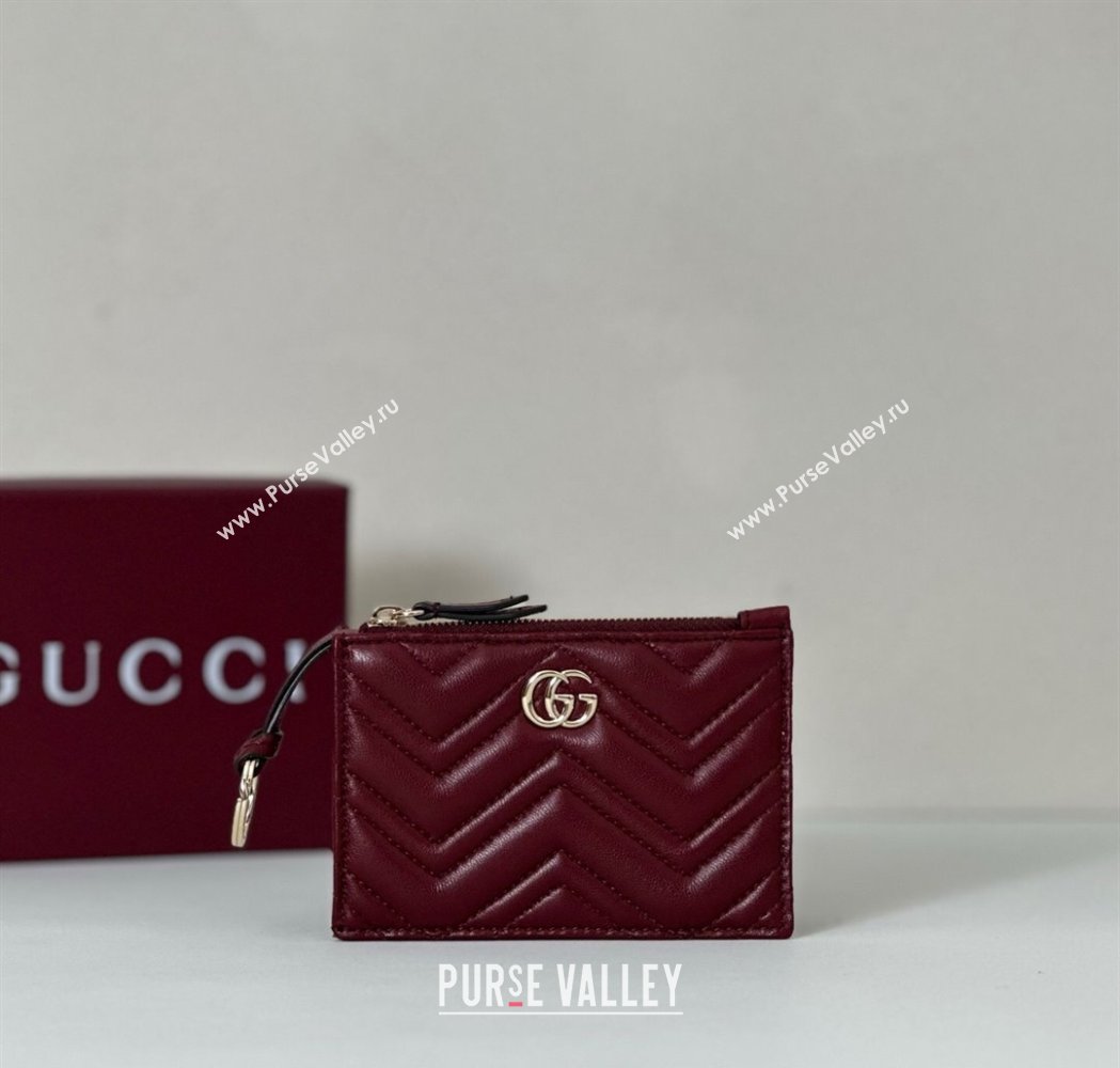 Gucci GG Marmont Leather zip key pouch Ancora Red 2025 837747 (DLH-250808023)