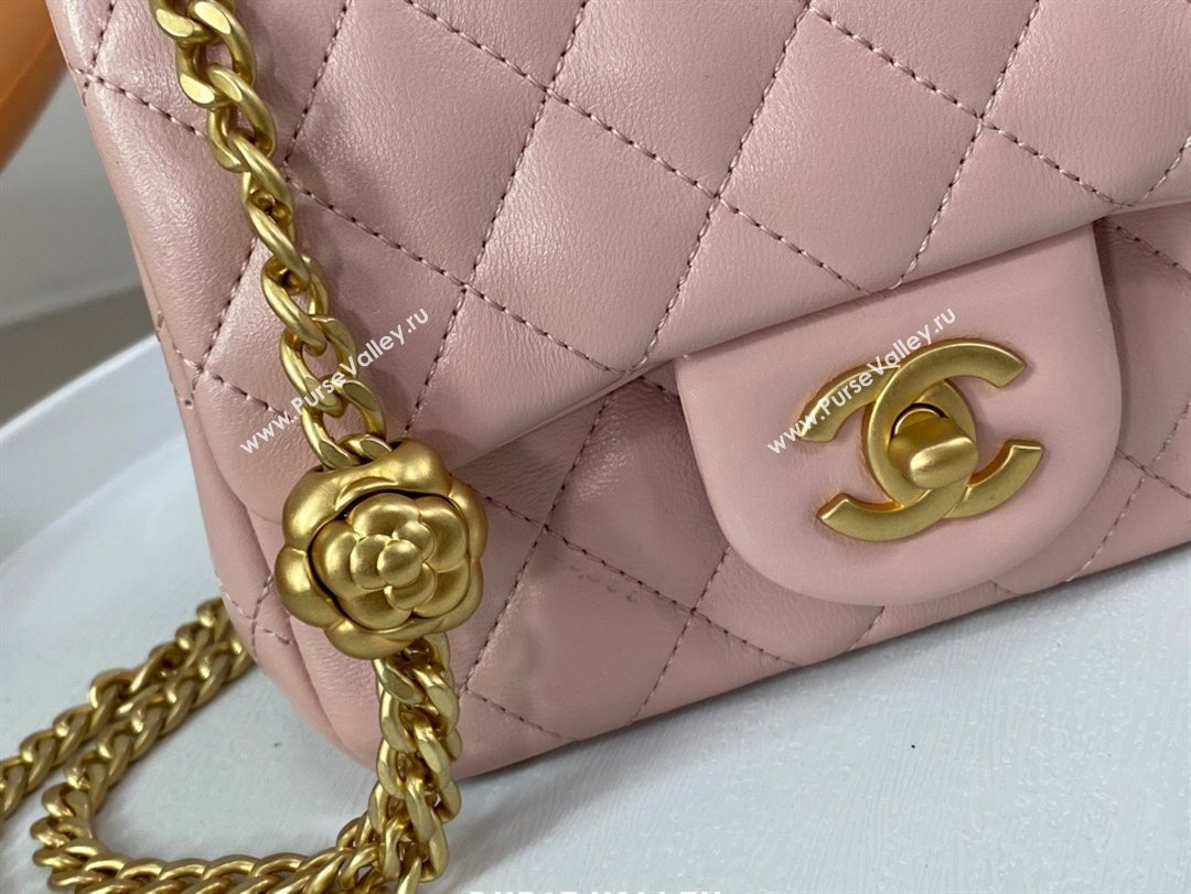 Chanel Lambskin Mini Square Flap Bag with Camellia Chain AS4040 Pink 2024 (SM-24072326)