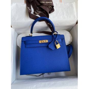 Hermes Kelly 25/28/32cm Bag in Original Epsom Leather Blue/Gold 2024 (Handmand) (M-24021915)