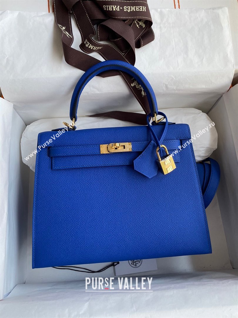 Hermes Kelly 25/28/32cm Bag in Original Epsom Leather Blue/Gold 2024 (Handmand) (M-24021915)