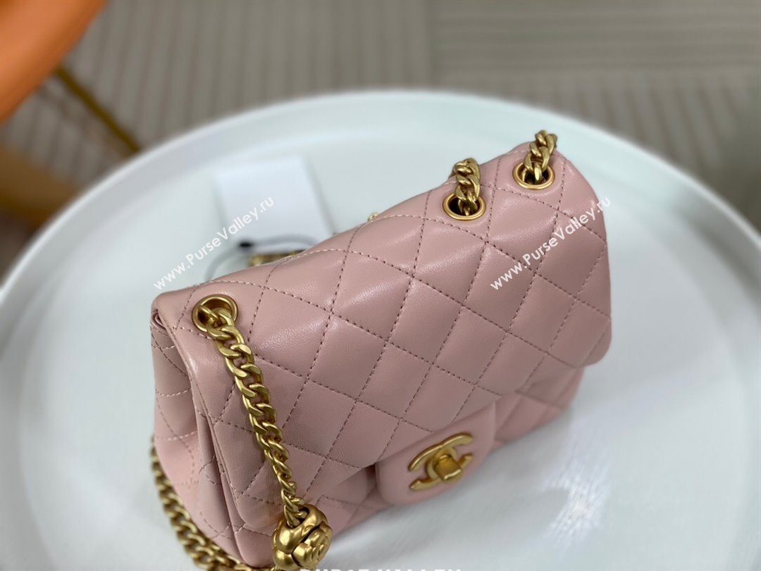 Chanel Lambskin Mini Square Flap Bag with Camellia Chain AS4040 Pink 2024 (SM-24072326)