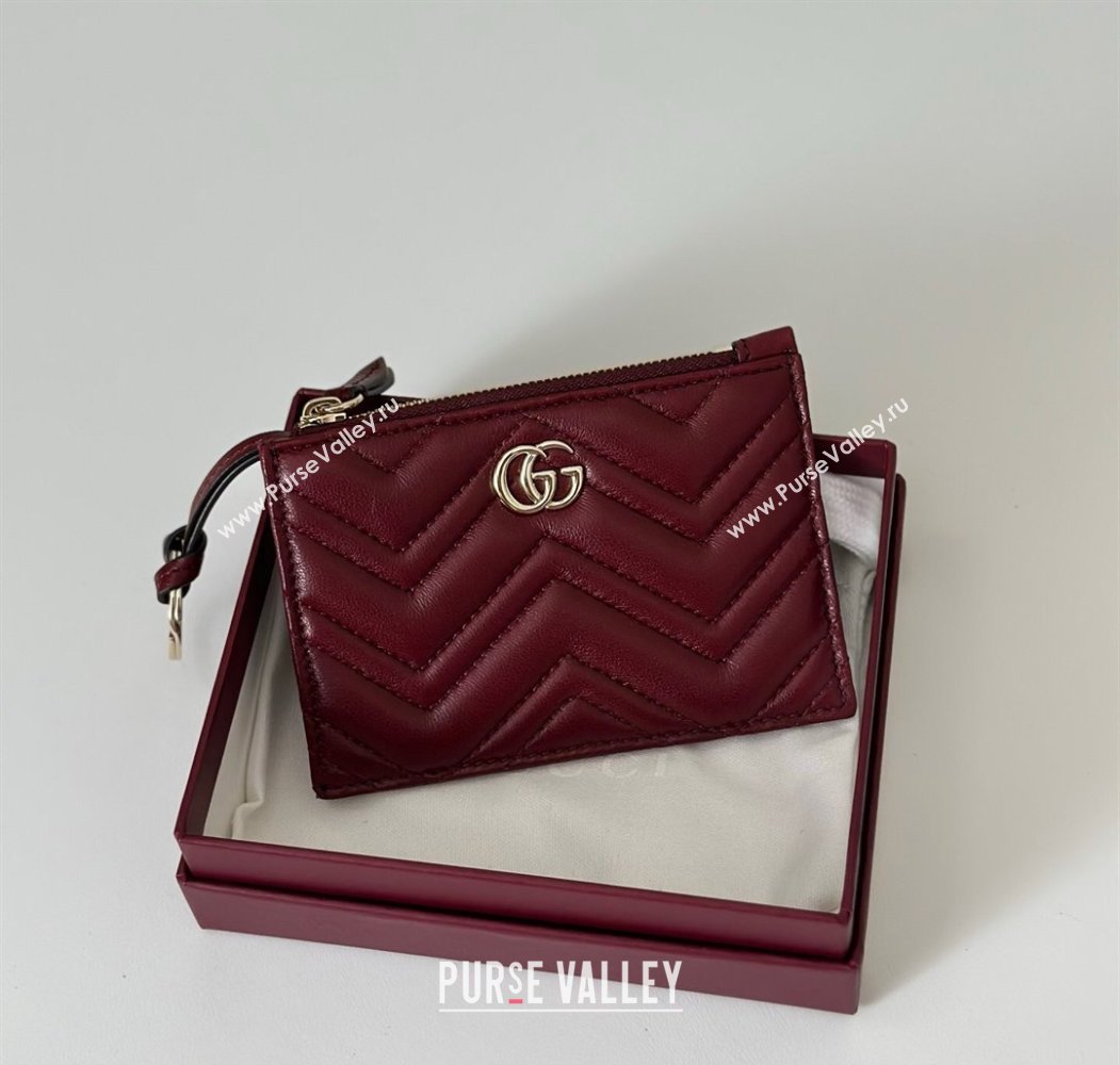 Gucci GG Marmont Leather zip key pouch Ancora Red 2025 837747 (DLH-250808023)