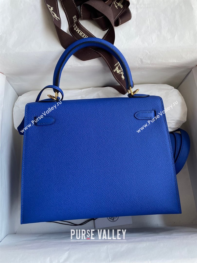 Hermes Kelly 25/28/32cm Bag in Original Epsom Leather Blue/Gold 2024 (Handmand) (M-24021915)