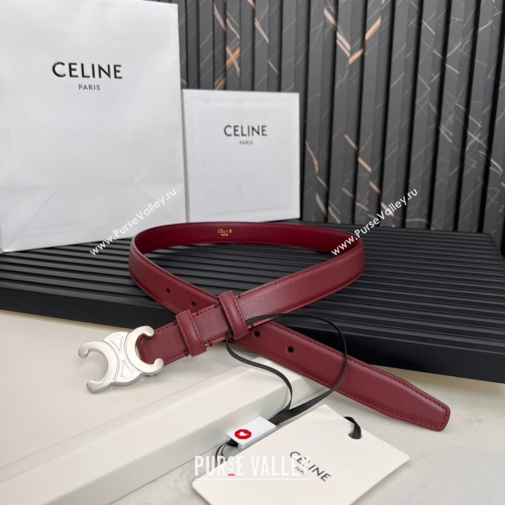 Celine Medium TRIOMPHE Belt in Taurillon Leather 2.5cm Burgundy/Silver 2025 (99-25010214)