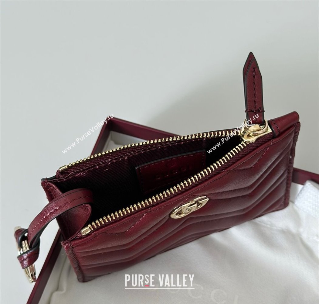 Gucci GG Marmont Leather zip key pouch Ancora Red 2025 837747 (DLH-250808023)