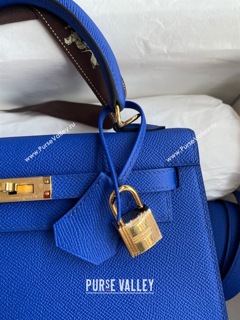 Hermes Kelly 25/28/32cm Bag in Original Epsom Leather Blue/Gold 2024 (Handmand) (M-24021915)