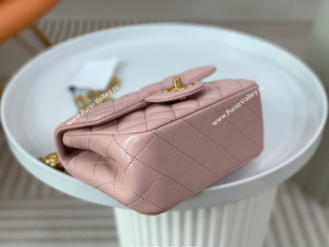 Chanel Lambskin Mini Square Flap Bag with Camellia Chain AS4040 Pink 2024 (SM-24072326)