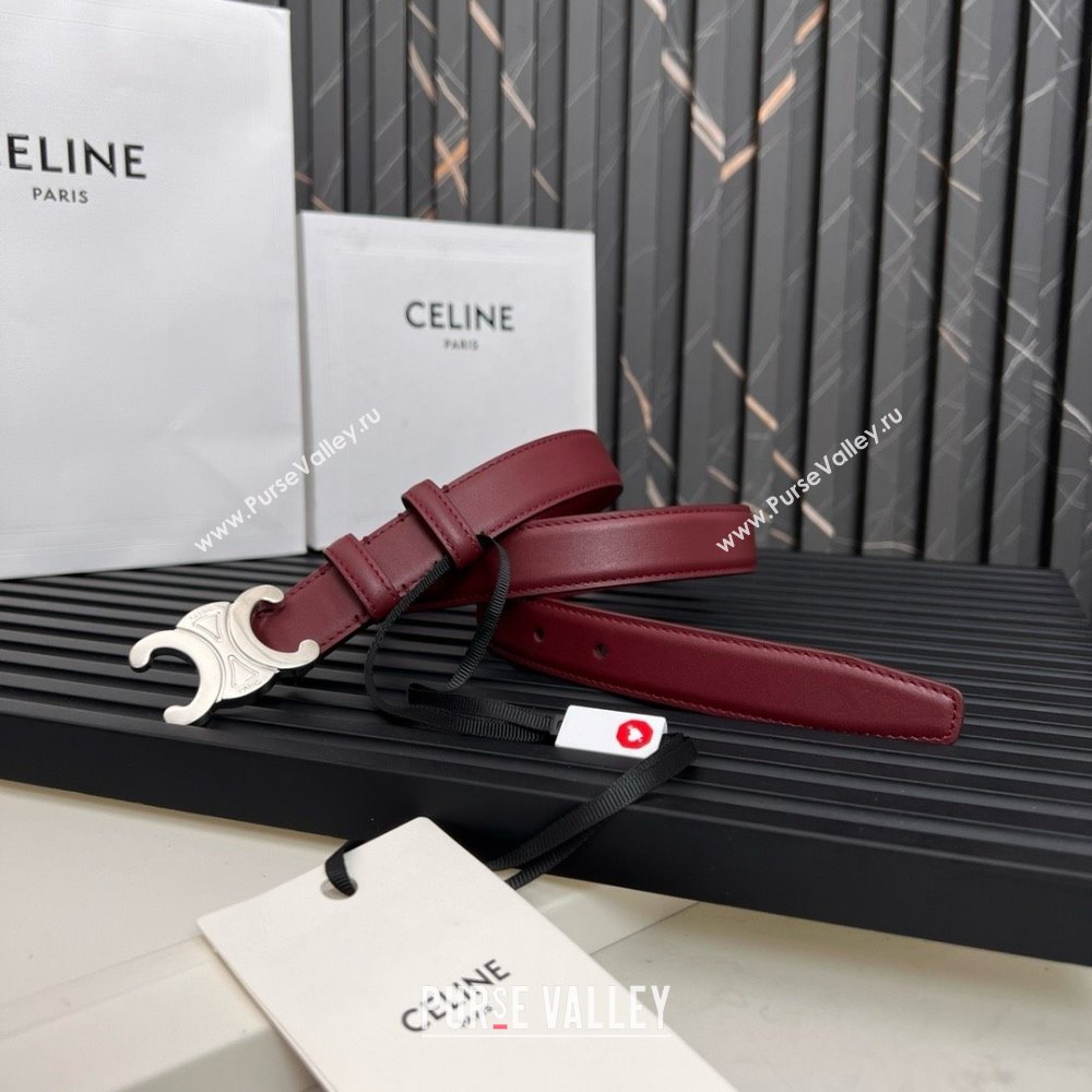 Celine Medium TRIOMPHE Belt in Taurillon Leather 2.5cm Burgundy/Silver 2025 (99-25010214)