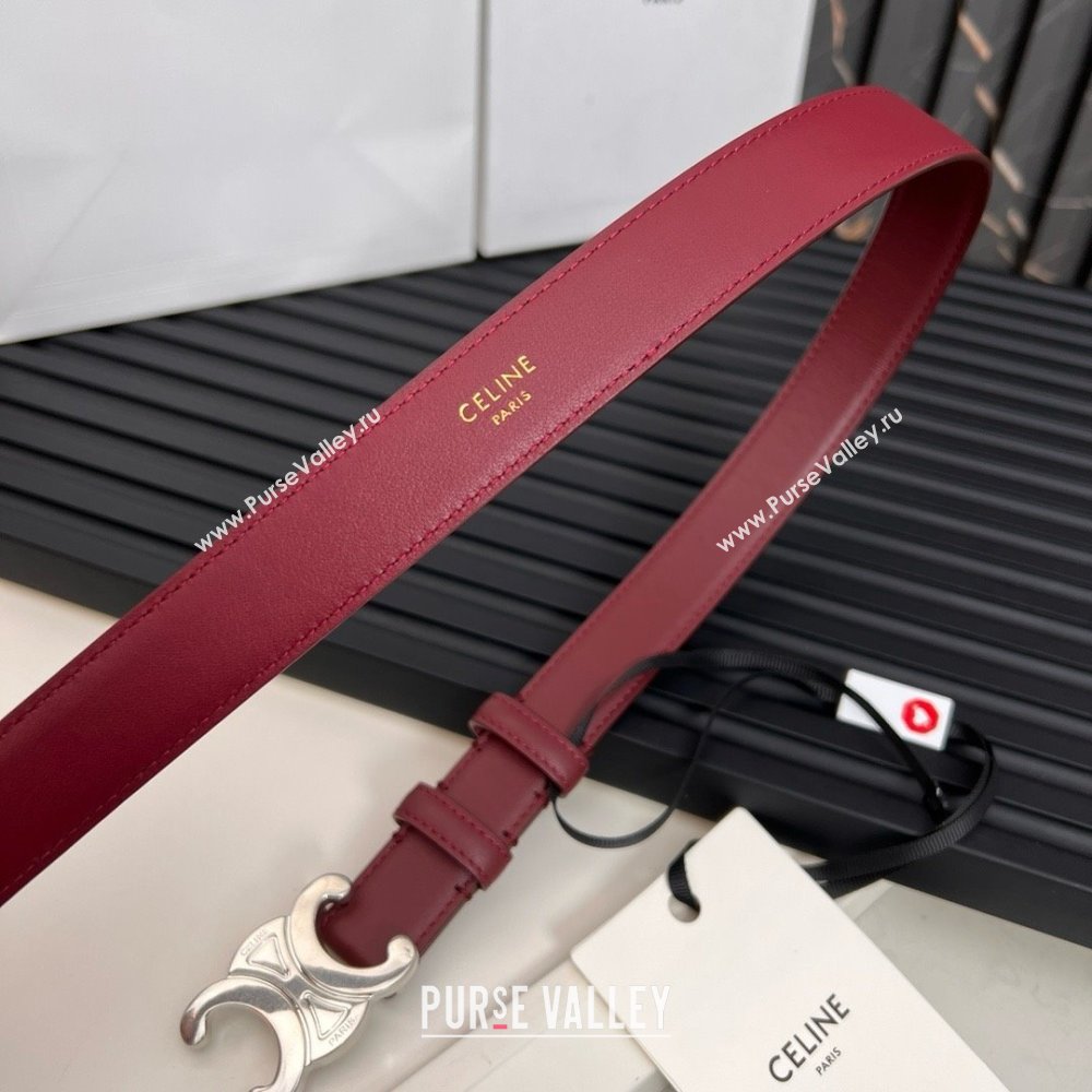 Celine Medium TRIOMPHE Belt in Taurillon Leather 2.5cm Burgundy/Silver 2025 (99-25010214)