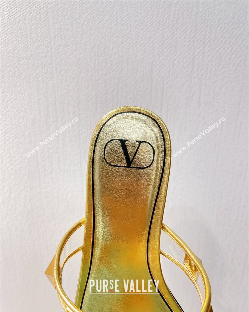 Valentino Roman Stud Flat Slide Sandals in Leather and PVC Gold 2023 VT102704 (MD-231027102)