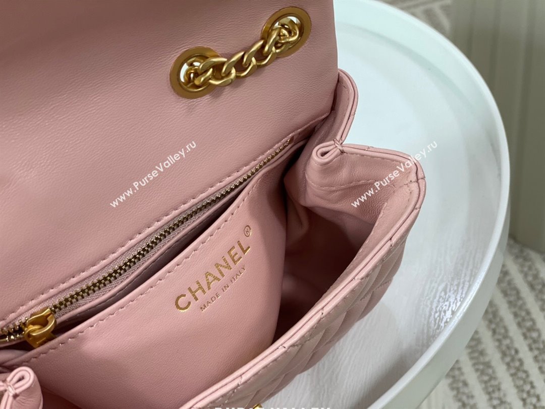 Chanel Lambskin Mini Square Flap Bag with Camellia Chain AS4040 Pink 2024 (SM-24072326)