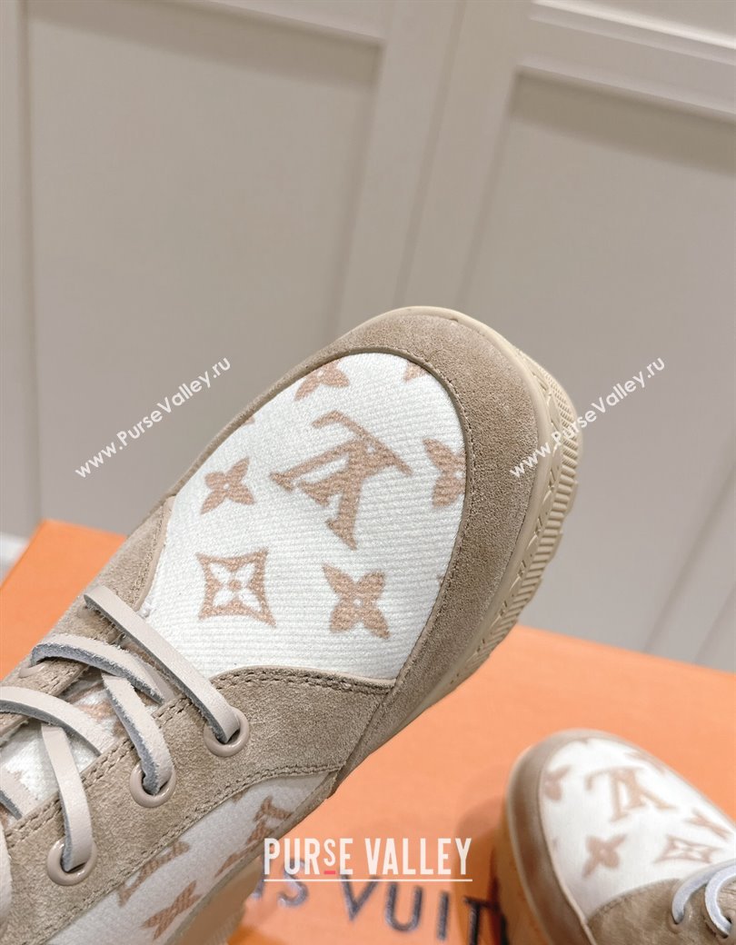 Louis Vuitton Laureate Platform Desert Platform Ankle Boot in Monogram Wool and Suede Beige 2024 1ADCGP (MD-241224042)