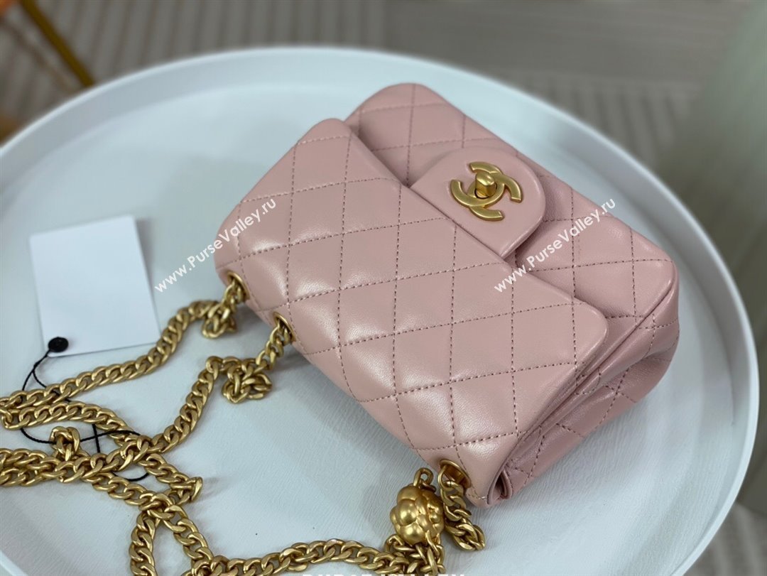 Chanel Lambskin Mini Square Flap Bag with Camellia Chain AS4040 Pink 2024 (SM-24072326)