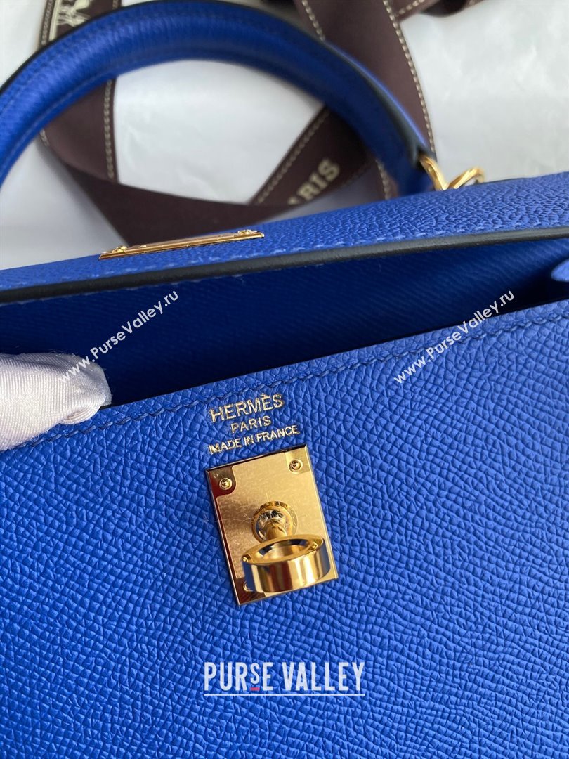 Hermes Kelly 25/28/32cm Bag in Original Epsom Leather Blue/Gold 2024 (Handmand) (M-24021915)