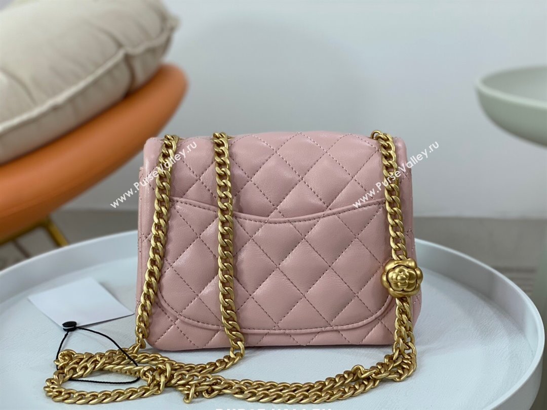 Chanel Lambskin Mini Square Flap Bag with Camellia Chain AS4040 Pink 2024 (SM-24072326)