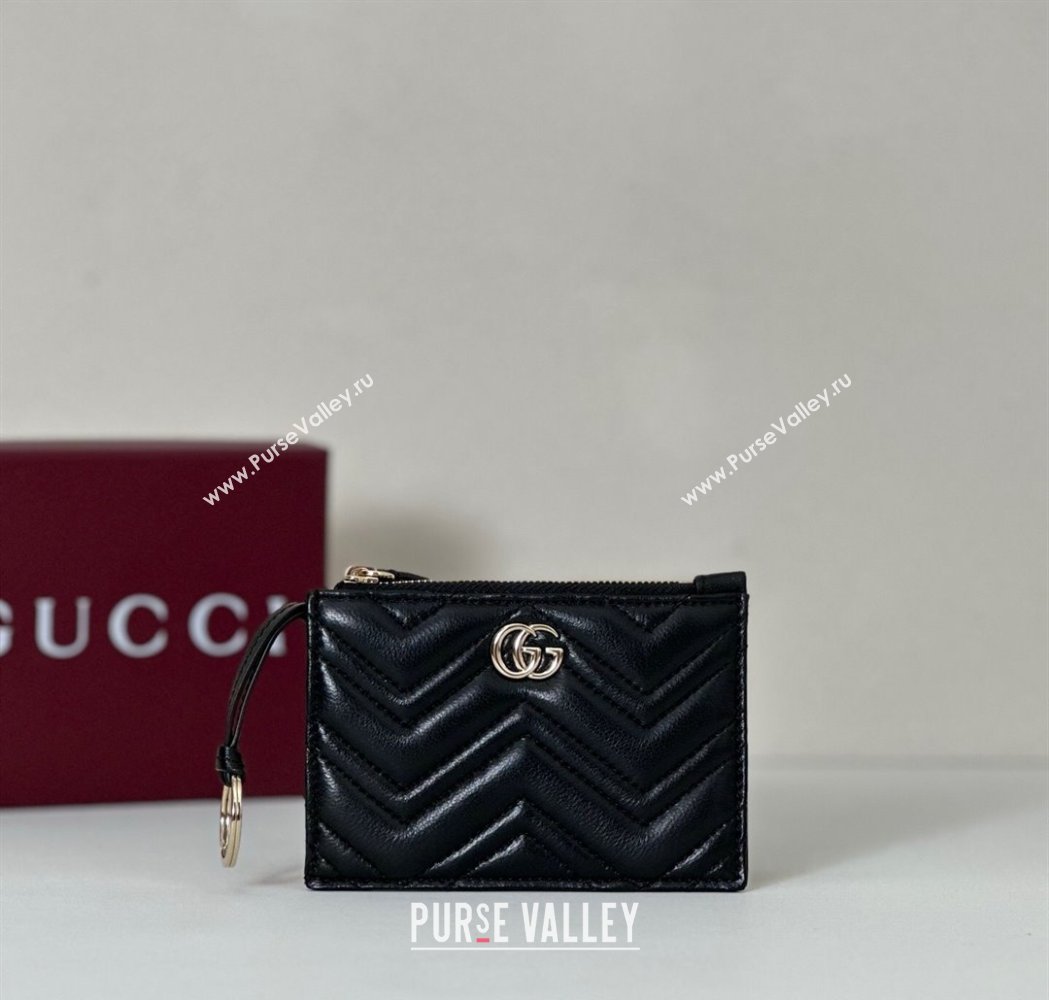 Gucci GG Marmont Leather zip key pouch Black 2025 837747 (DLH-250808025)