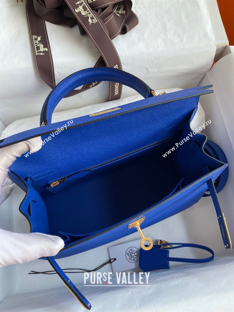 Hermes Kelly 25/28/32cm Bag in Original Epsom Leather Blue/Gold 2024 (Handmand) (M-24021915)