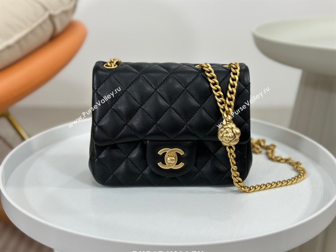 Chanel Lambskin Mini Square Flap Bag with Camellia Chain AS4040 Black 2024 (SM-24072327)