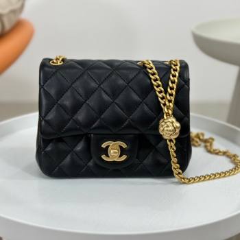 Chanel Lambskin Mini Square Flap Bag with Camellia Chain AS4040 Black 2024 (SM-24072327)