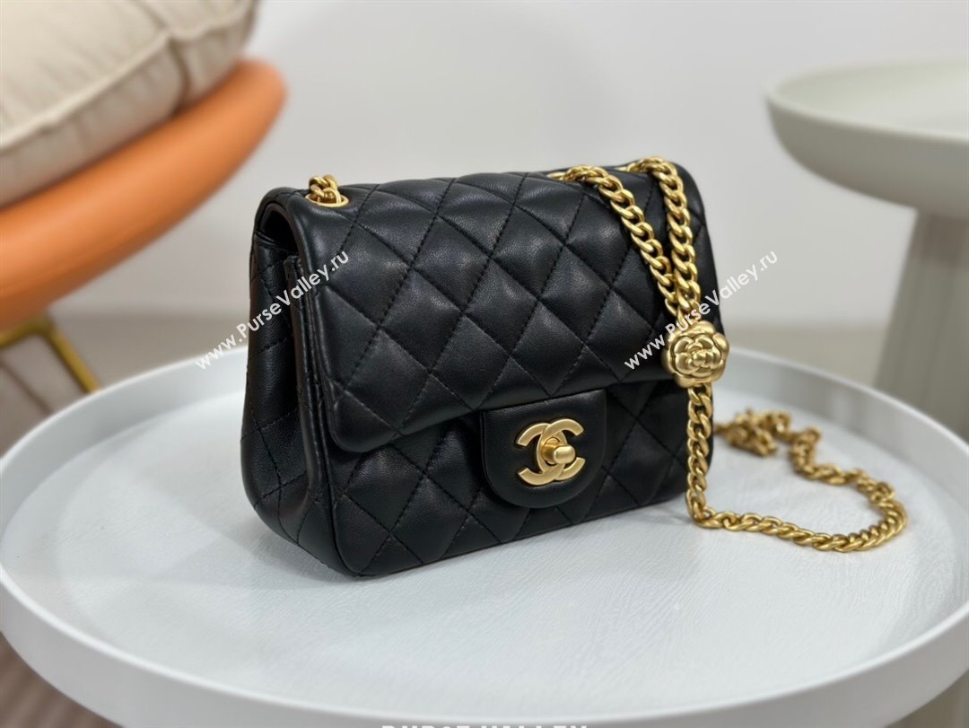 Chanel Lambskin Mini Square Flap Bag with Camellia Chain AS4040 Black 2024 (SM-24072327)