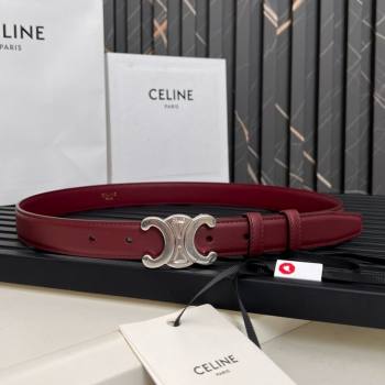 Celine Medium TRIOMPHE Belt in Taurillon Leather 2.5cm Burgundy/Silver 2025 (99-25010214)