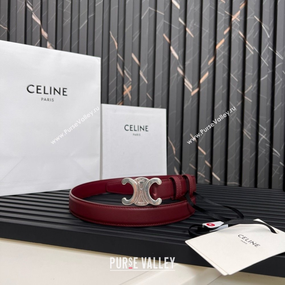 Celine Medium TRIOMPHE Belt in Taurillon Leather 2.5cm Burgundy/Silver 2025 (99-25010214)