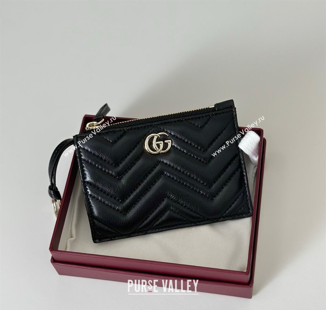 Gucci GG Marmont Leather zip key pouch Black 2025 837747 (DLH-250808025)