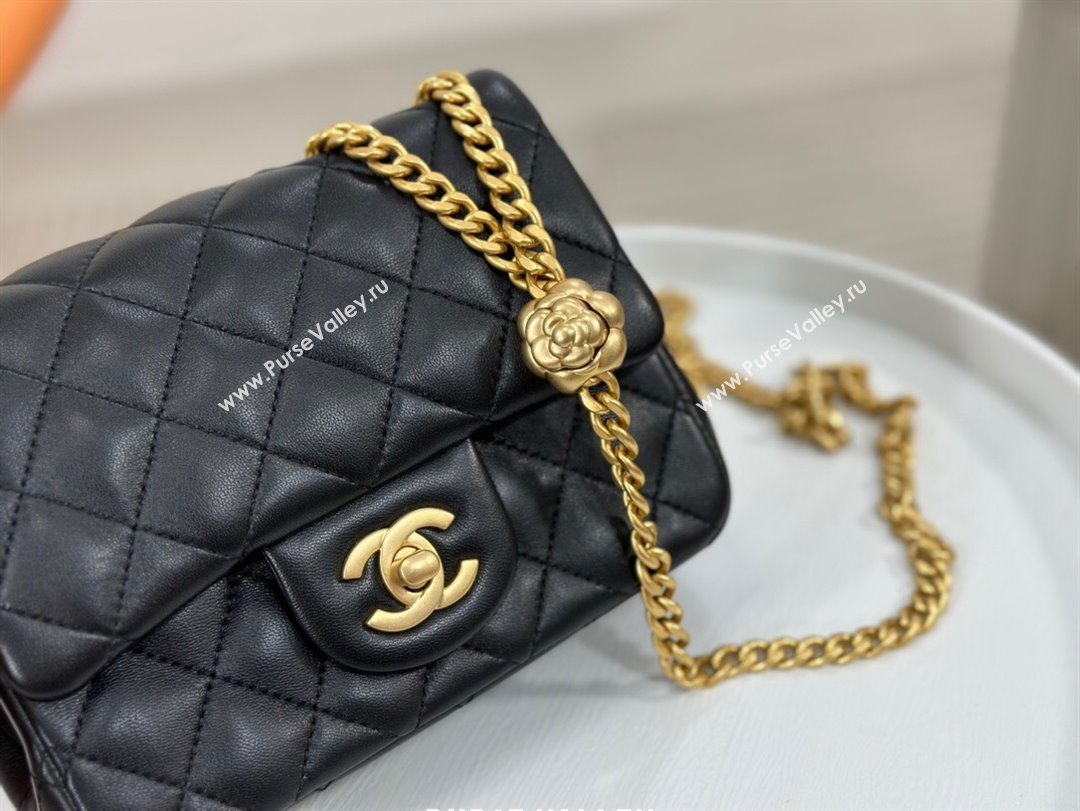 Chanel Lambskin Mini Square Flap Bag with Camellia Chain AS4040 Black 2024 (SM-24072327)