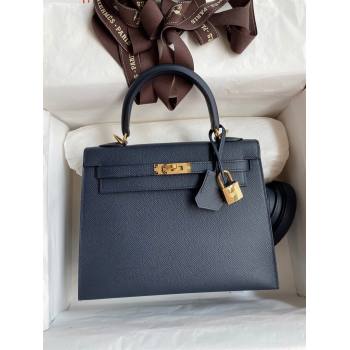 Hermes Kelly 25/28/32cm Bag in Original Epsom Leather Deep Blue/Gold 2024 (Handmand) (M-24021916)