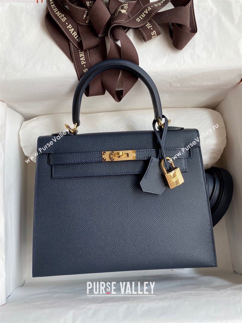 Hermes Kelly 25/28/32cm Bag in Original Epsom Leather Deep Blue/Gold 2024 (Handmand) (M-24021916)